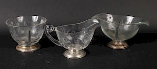 Glass & Sterling Silver Mounted Jug & Divided Bowl