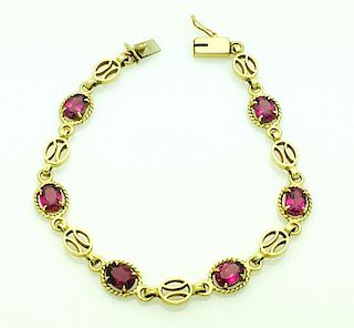 18k Gold 5ct Natural Pink Tourmaline Bracelet 7 "