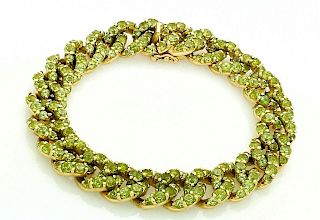 Estate 18k Gold Green Peridot Cuban Link 7" Bracelet