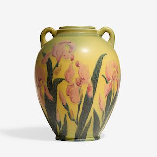 Jens Jensen for Rookwood, large Double Vellum vase with irises