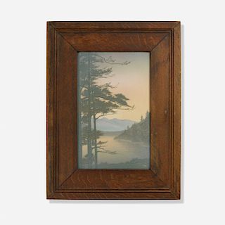 Sara Sax for Rookwood, Vellum plaque (Forest and Lake with Mountains)