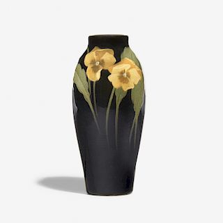 Sara Sax for Rookwood, Black Iris vase with pansies