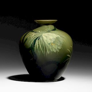 Albert R. Valentien for Rookwood, Sea Green vase with night-blooming cereus