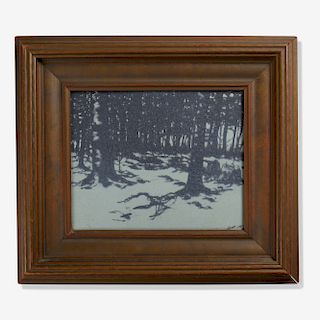 Edward T. Hurley for Rookwood, Woods in Winter Vellum plaque