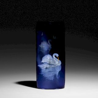 Carl Schmidt for Rookwood, Black Iris vase with swans