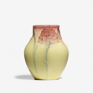 Matthew Daly for Rookwood, Relief Iris vase with carnations