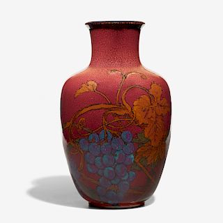 John Dee Wareham for Rookwood, large Ivory Jewel Porcelain vase with grapes