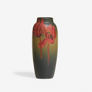 Harriet Wilcox for Rookwood, Painted Mat vase with cyclamen