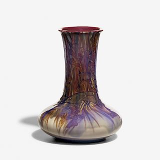 Kataro Shirayamadani for Rookwood, Flambe/Black Opal vase with crawfish in reeds