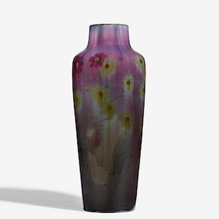Kataro Shirayamadani for Rookwood, tall Flambe/Black Opal vase with daisies