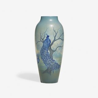 Edward Diers for Rookwood, Vellum vase with peacocks