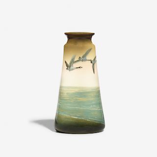 Kataro Shirayamadani for Rookwood, Iris Glaze vase with flying geese over water