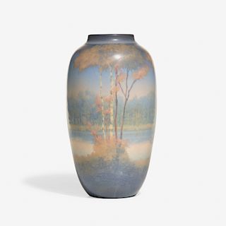 Edward T. Hurley for Rookwood, large Vellum vase with aspen trees