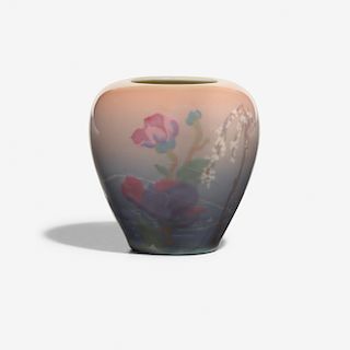 Arthur Conant for Rookwood, Ivory Jewel Porcelain vase with japonesque scene