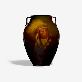 Sturgis Laurence for Rookwood, Standard Glaze Native American portrait vase