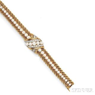 18kt Gold, Cultured Pearl, and Diamond Covered Wristwatch, Gubelin