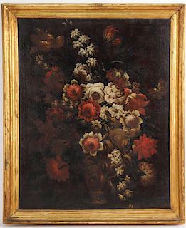 Oil on Canvas, Floral Still Life in Urn