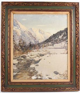 Oil on Canvas, Winter Mountain Landscape