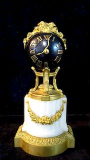 FRENCH CLOCK ON MARBLE PEDESTAL 