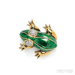 18kt Gold, Enamel, and Diamond Toad Brooch