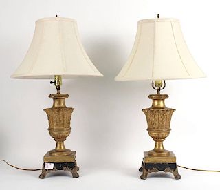 Pair of Neoclassical Style Giltwood Lamps