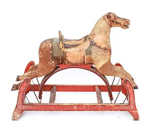 Animal Hide Rocking Horse, Antique
