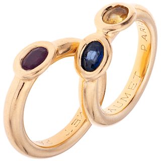 TWO RINGS WITH SAPPHIRES AND RUBIES. 18K YELLOW GOLD. CHAUMET