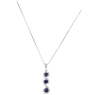 CHOKER AND PENDANT WITH SAPPHIRES AND DIAMONDS. 14K WHITE GOLD