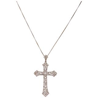 NECKLACE AND CROSS WITH DIAMONDS. PALADIUM SILVER AND SILVER