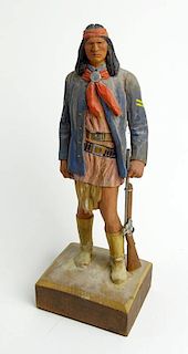 Clement H. Donshea, American (1891-1970) Original Single Wood Carving Figure "Apache Scout- Corporal - US Army 1885 - Carbine,"
