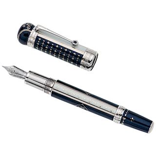 FOUNTAIN PEN MONTBLANC JOSEPH II PATRON OF ART LIMITED EDITION 597 / 888. 18K WHITE GOLD, .925 SILVER AND LACQUER, CA. 2012