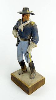 Clement H. Donshea, American (1891-1970) Original Single Wood Carving Figure "Captain U.S. Cavalry Circa 1876, Colt Frontier Revolver"