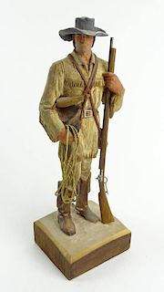 Clement H. Donshea, American (1891-1970) Original Single Wood Carving Figure "Original Texas Ranger - 1846, Mule's Bar Boots. Flint Rifle"