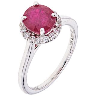 RUBY AND DIAMONDS RING. 14K WHITE GOLD. GABRIEL & CO.