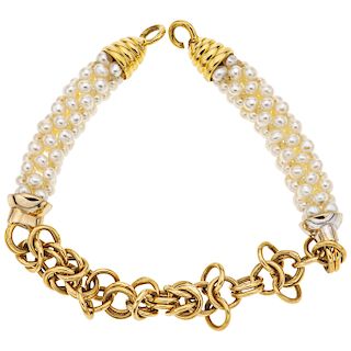 CULTURED PEARLS WRISTBAND. 18K YELLOW GOLD