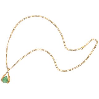 NECKLACE AND PENDANT WITH EMERALD AND DIAMOND. 14K YELLOW GOLD