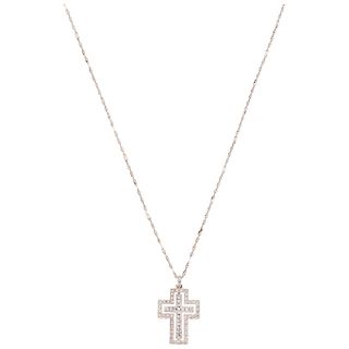 CHOKER AND CROSS WITH SAPPHIRES AND DIAMONDS. 14K WHITE GOLD