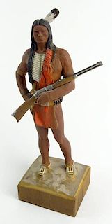 Clement H. Donshea, American (1891-1970) Original Single Wood Carving Figure "Sioux Indian Circa 1876, Winchester Carbine 1866"