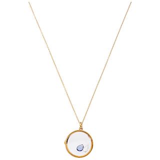 CHOKER AND PENDANT WITH SAPPHIRE AND DIAMOND. 18K YELLOW GOLD