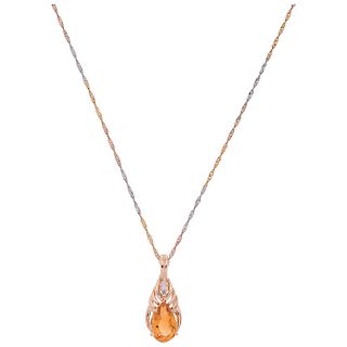 CHOKER AND PENDANT WITH CITRINE AND DIAMONDS. 14K YELLOW, WHITE AND PINK GOLD