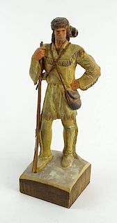Clement H. Donshea, American (1891-1970) Original Single Wood Carving Figure "Pioneer Circa 1770, Kentucky Long Rifle"