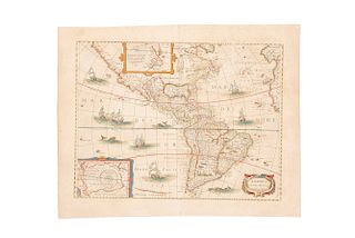 Hondio, Henrico. America Noviter Delineata. Amsterdam, 1631. Engraved, colored map, 14.7x19.6" (37.5x50 cm).