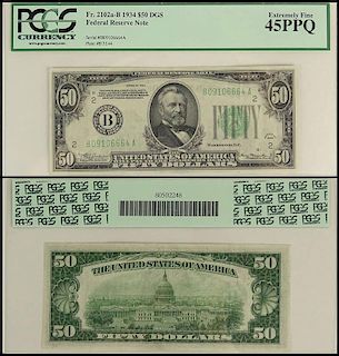 1934 $50 U.S. Federal Reserve Note. Fr. 2102a-B DGS. Serial # B09106664A, Plate #B7/144