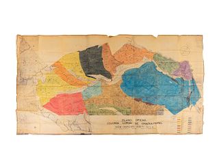 Chapultepec Heights. "Official Plan of Lomas de Chapultepec" México, 1942. Colored, Heliographic Copy , 44.8 x 86.6" (114 x 220 cm)