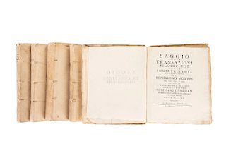 Saggio delle Transazioni Filosofiche della Società Regia. Napoli, 1729-34. Pieces: 5. With Map of California by Eusebio Kino.