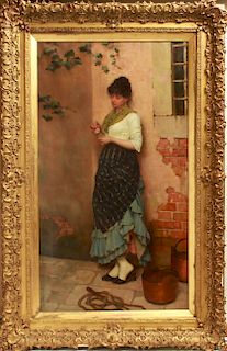 Charles Haigh-Wood Lady in Waiting Oil on Canvas