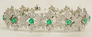 Lady's approx. 2.33 Carat Diamond, 2.20 Carat Emerald and 18 Karat White Gold Bracelet
