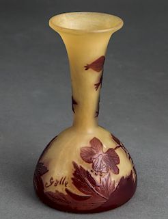 Signed Galle Art Nouveau Cameo Glass Bud Vase