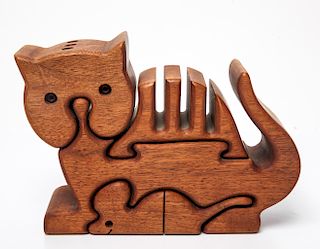 Modern Wood "Cat & Mouse" Puzzle Sculpture