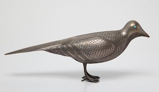 Etched Silver Plate Bird Sculpture